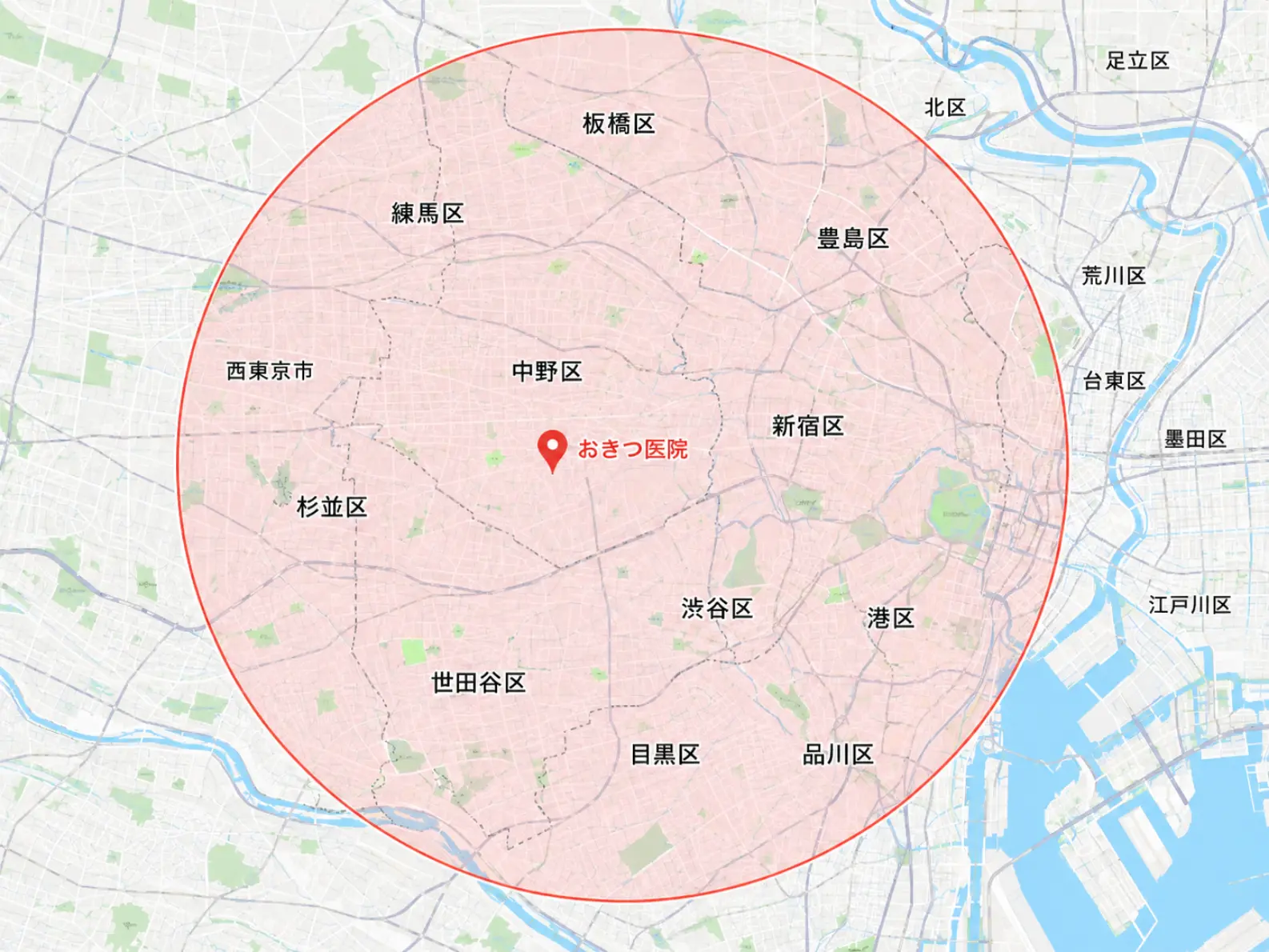 おきつ医院の訪問診療対応エリア